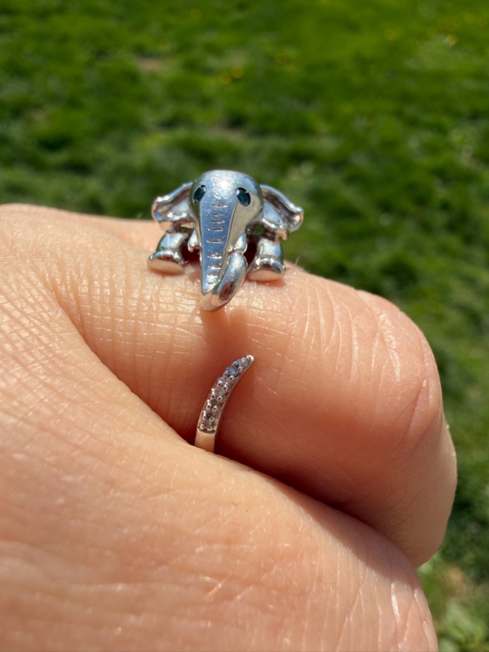 Sterling Silver Elephant Open Band Ring - With Diamonds Women's Jewelry
